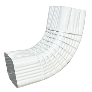 White 4x5 aluminum gutter elbow, 75-degree Type A, professional grade.
