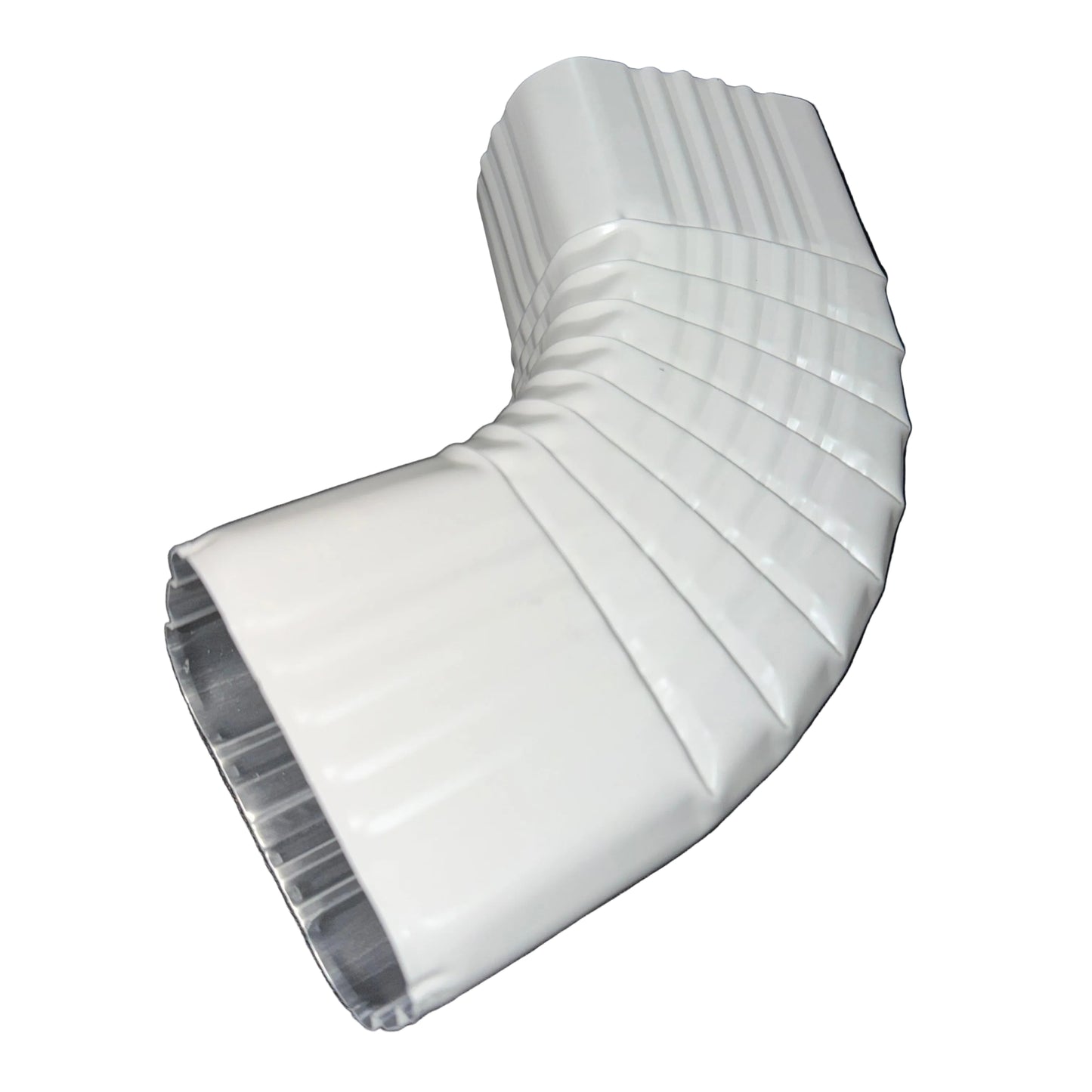 Professional 2x3 Type B downspout elbow 75-degree corrugated aluminum. Superior strength ribbed design in 25+ colors. Optimal water flow. Damascus OR contractor pricing.
