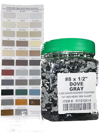 #8 x 1/2" Hex Zip Screws | Aluminum Head | 30 Colors | Damascus OR