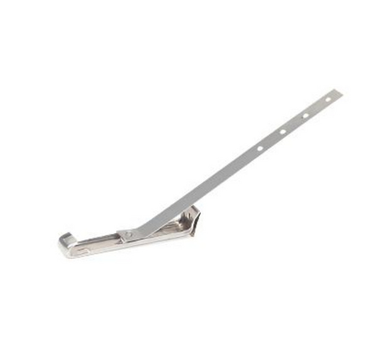 A professional-grade aluminum gutter hanger with an adjustable support bracket.