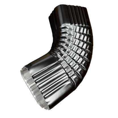 Professional 2x3 Type B downspout elbow 75-degree corrugated aluminum. Superior strength ribbed design in 25+ colors. Optimal water flow. Damascus OR contractor pricing.

