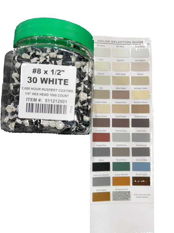 Professional #8 Hex Aluminum Zip Screws – Ruspert Coated | 25+ Color Options | Bulk