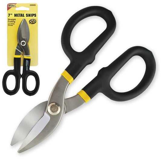 IVY Metal Snips professional grade drop-forged steel cutting tool with black cushion grip handle and metallic blades available in 7 inch 10 inch and 12 inch sizes
