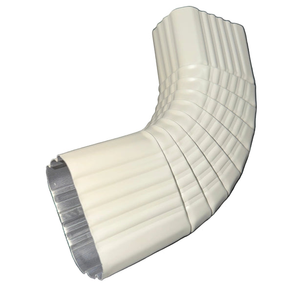 Professional 2x3 Type B downspout elbow 75-degree corrugated aluminum. Superior strength ribbed design in 25+ colors. Optimal water flow. Damascus OR contractor pricing.
