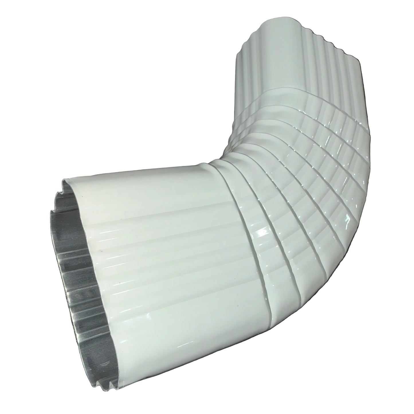 Professional 2x3 Type B downspout elbow 75-degree corrugated aluminum. Superior strength ribbed design in 25+ colors. Optimal water flow. Damascus OR contractor pricing.
