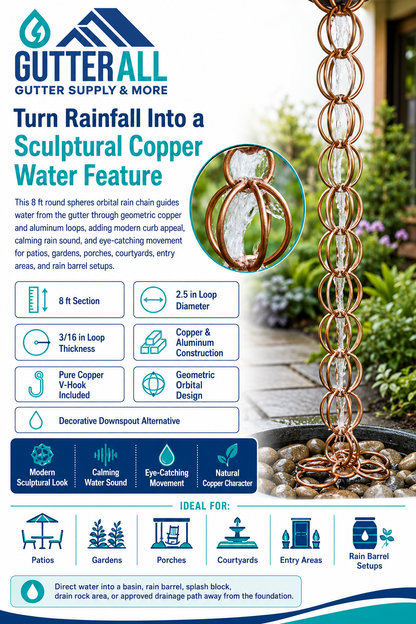 Round Spheres Orbital Copper Rain Chain 8ft | Modern Art | Damascus OR