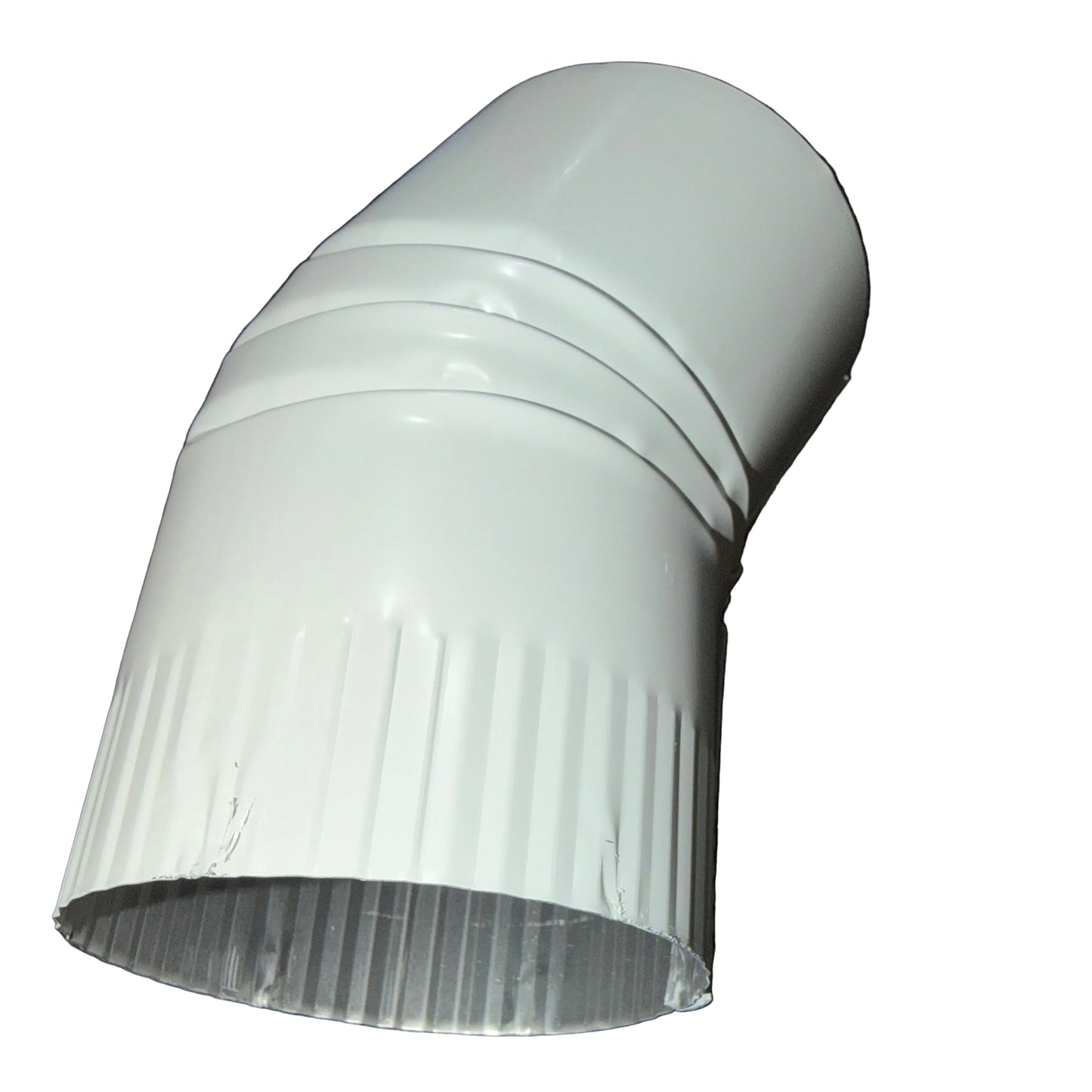 4 inch round downspout elbow 22.5 degree aluminum smooth plain gentle angle gutter bend fitting professional water drainage direction change - GutterAll Damascus Oregon