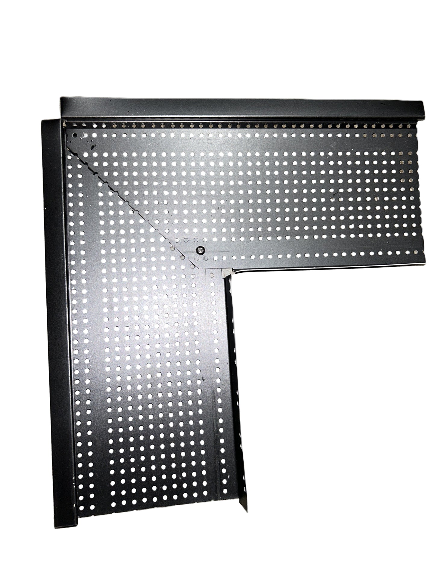Black Alu-Rex T-Rex gutter corner with perforated aluminum design