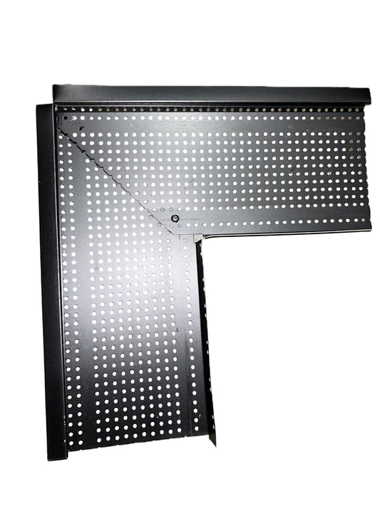 Black Alu-Rex T-Rex gutter corner with perforated aluminum design
