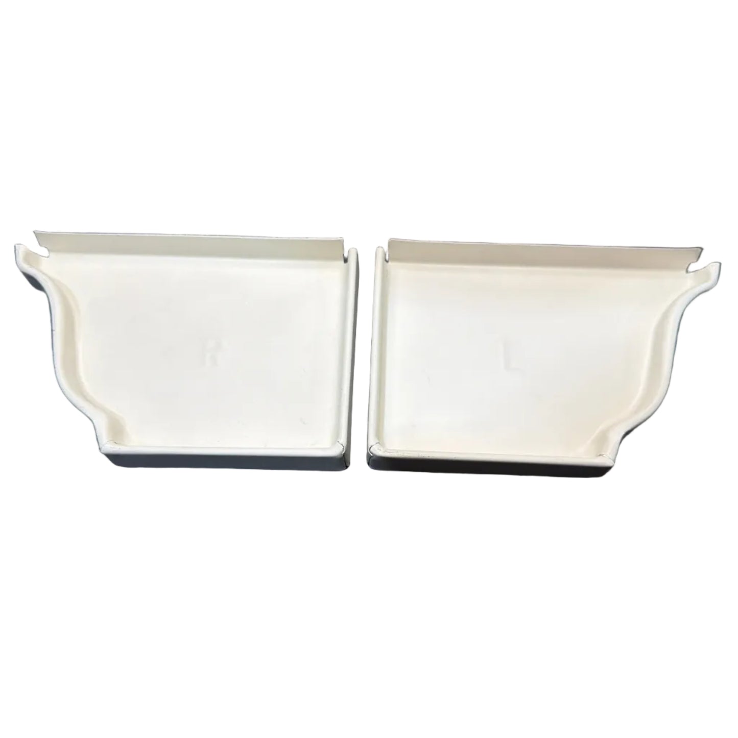 Pair of 5K aluminum gutter end caps left and right K-style ogee profile for seamless gutter systems in Damascus OR – Gutter All