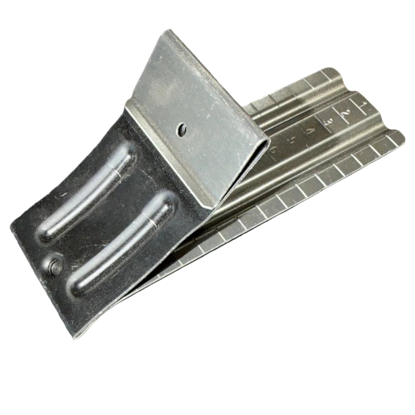 Durable copper and white gutter spacer brackets for half-round gutters.