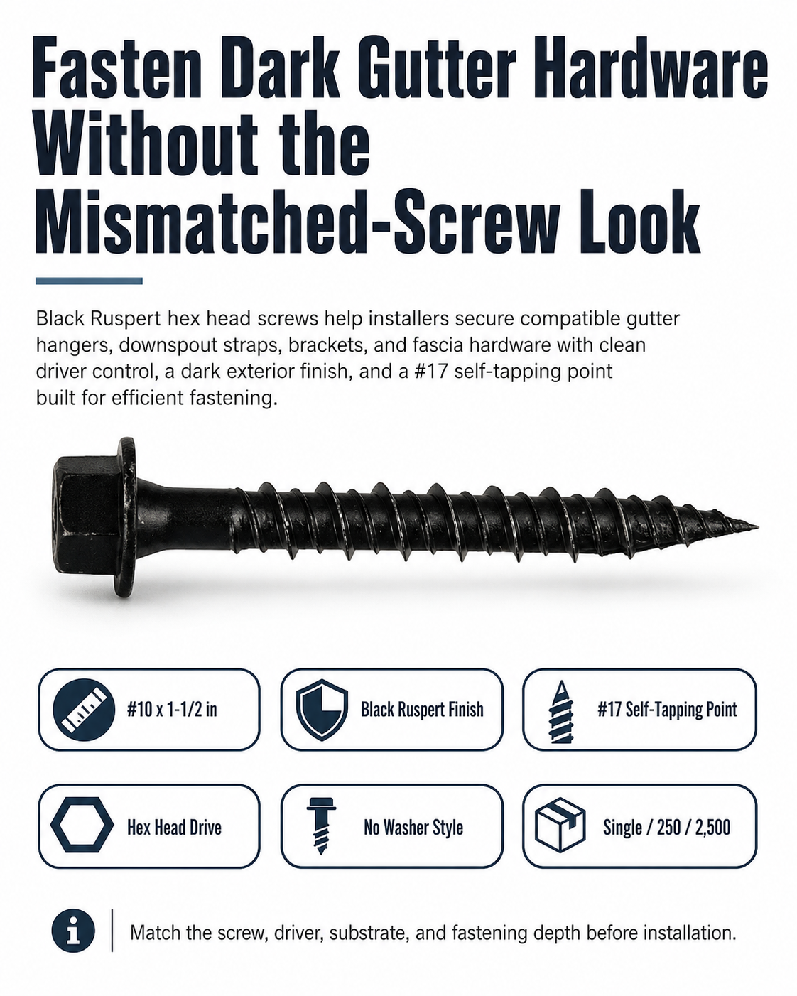 Speed Master black hex head screw for gutter hangers and fascia hardware