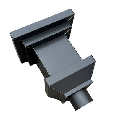 Contemporary matte black rain collection box showing heavy-duty construction and flush-mount back design.