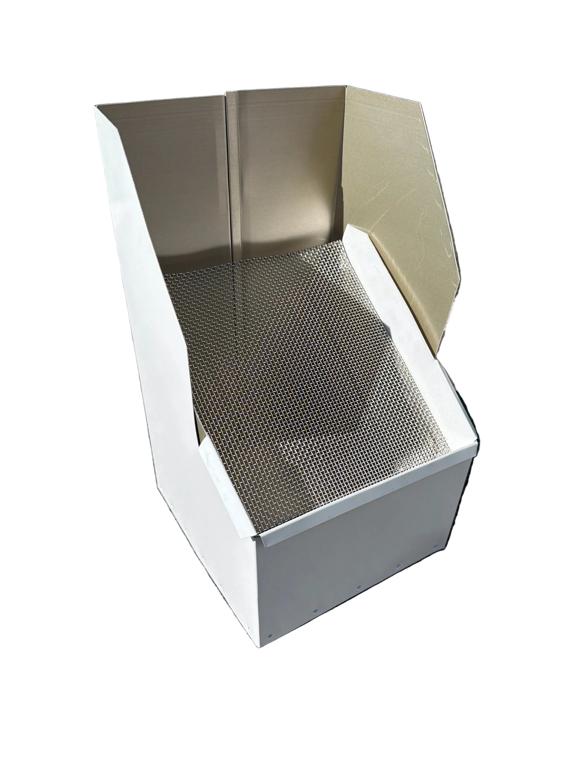 Commercial high-capacity aluminum downspout cleanout 8x15x9. 6-inch downspout compatible. Stainless steel screen. Large roofs. Custom orders. Damascus OR.