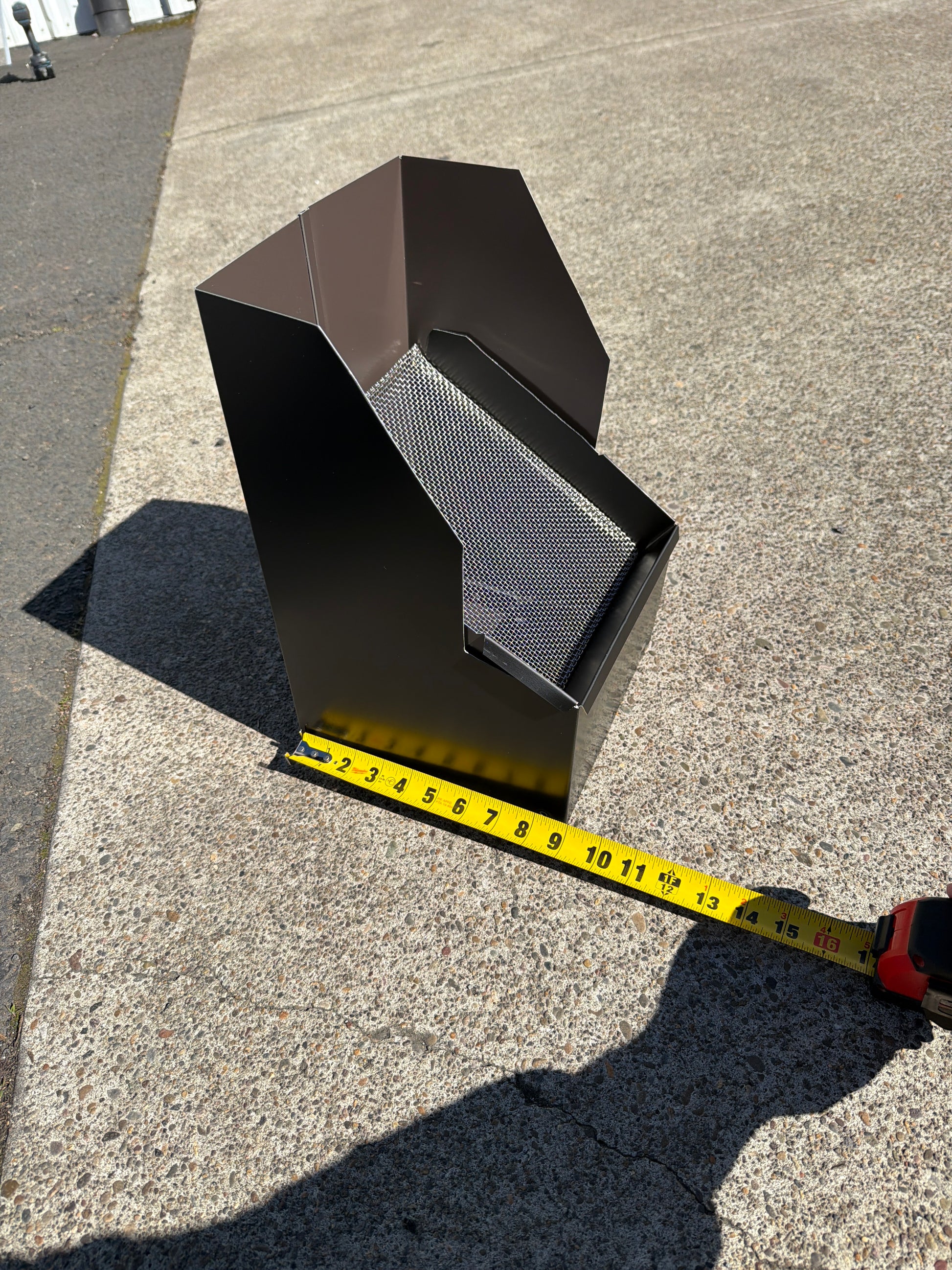 Commercial high-capacity aluminum downspout cleanout 8x15x9. 6-inch downspout compatible. Stainless steel screen. Large roofs. Custom orders. Damascus OR.