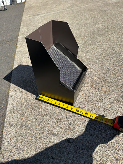 Commercial high-capacity aluminum downspout cleanout 8x15x9. 6-inch downspout compatible. Stainless steel screen. Large roofs. Custom orders. Damascus OR.
