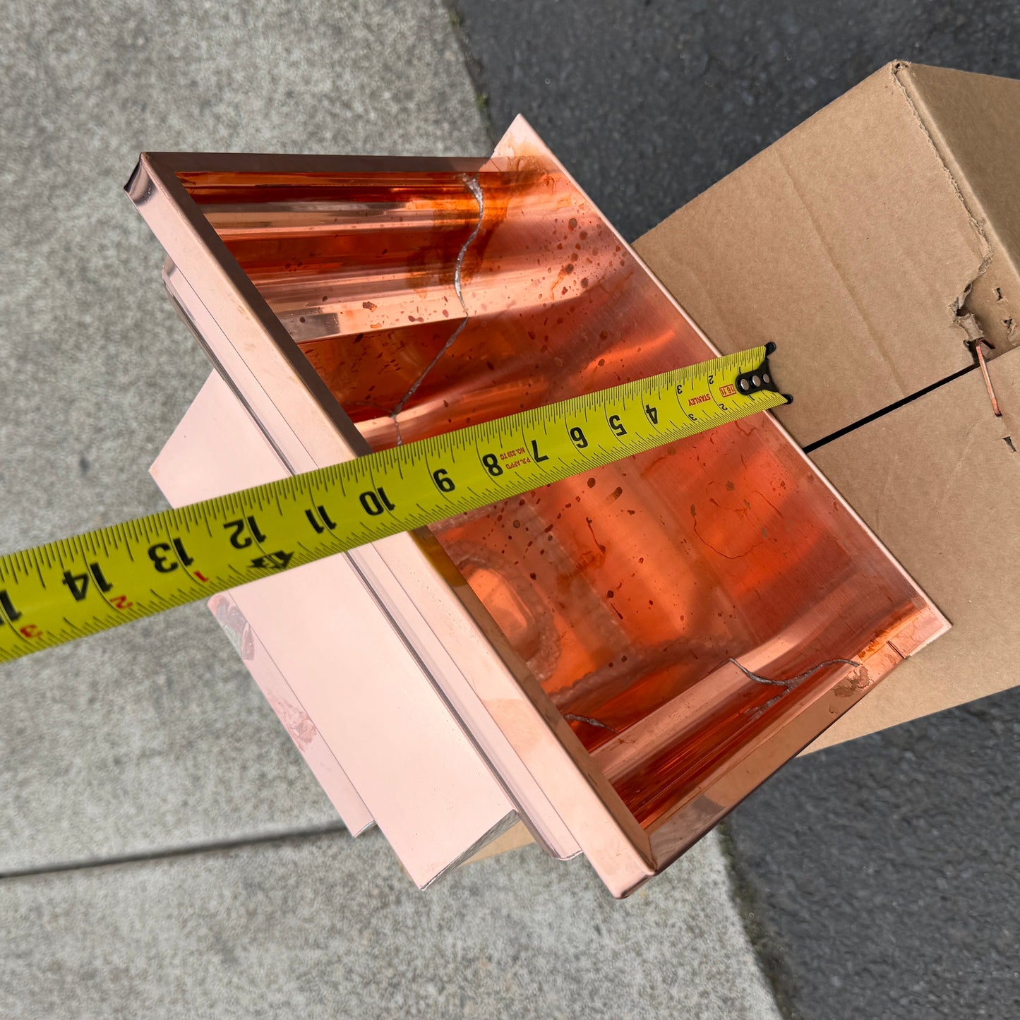 Copper conductor head leader head 13 inch crown molding rain collector box for 2x3 oval downspout residential gutter drainage architectural copper collector - GutterAll Damascus Oregon