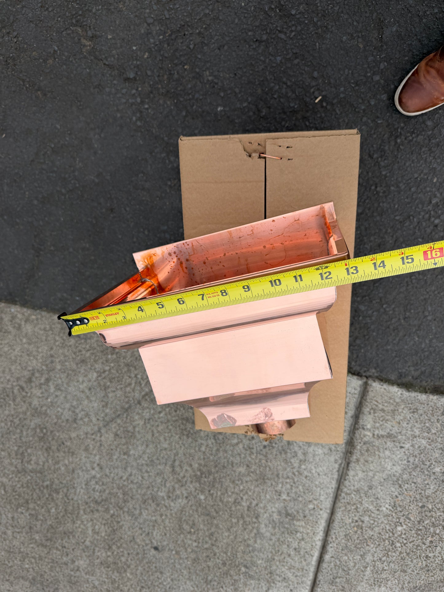 Copper conductor head leader head 13 inch crown molding rain collector box for 2x3 oval downspout residential gutter drainage architectural copper collector - GutterAll Damascus Oregon