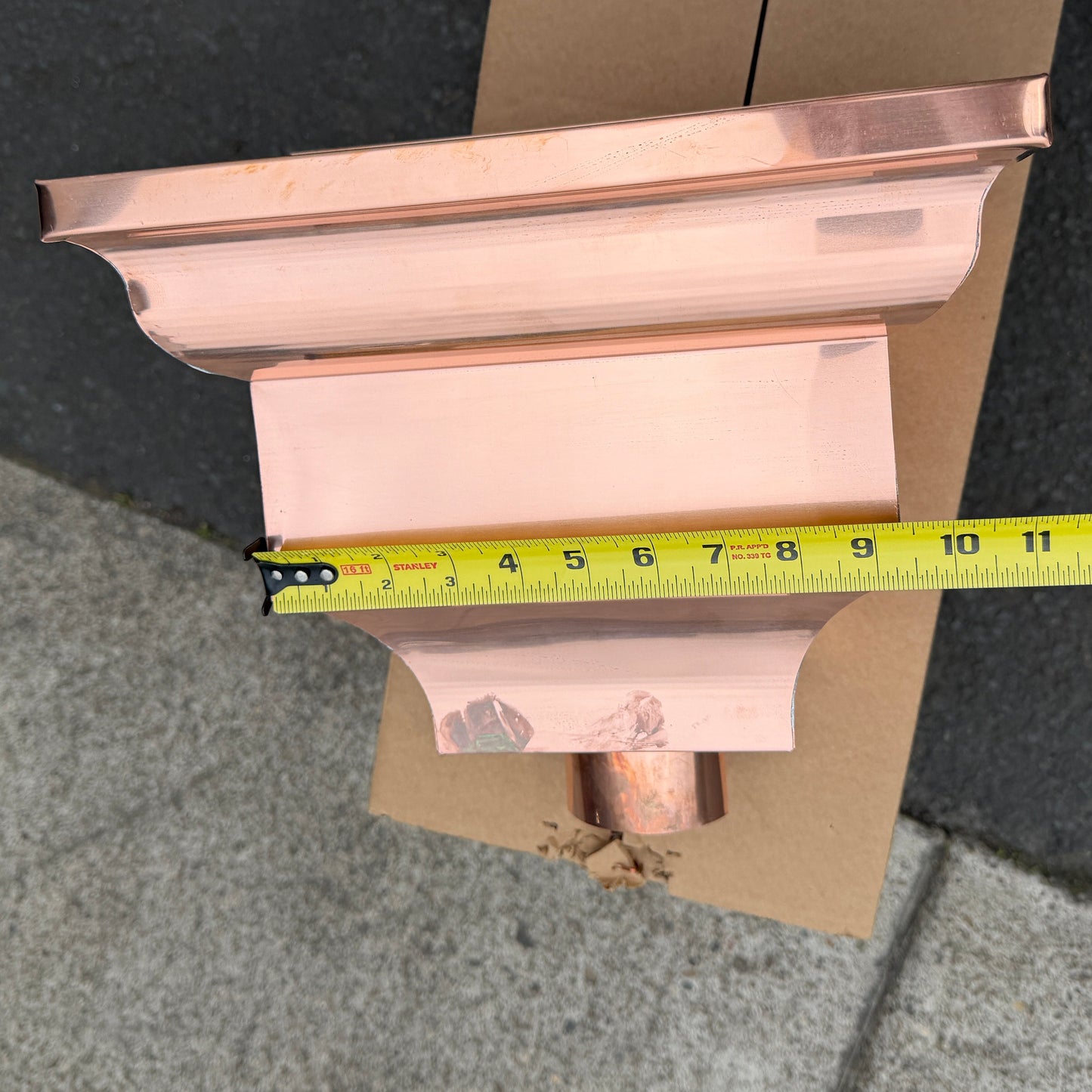Copper conductor head leader head 13 inch crown molding rain collector box for 2x3 oval downspout residential gutter drainage architectural copper collector - GutterAll Damascus Oregon