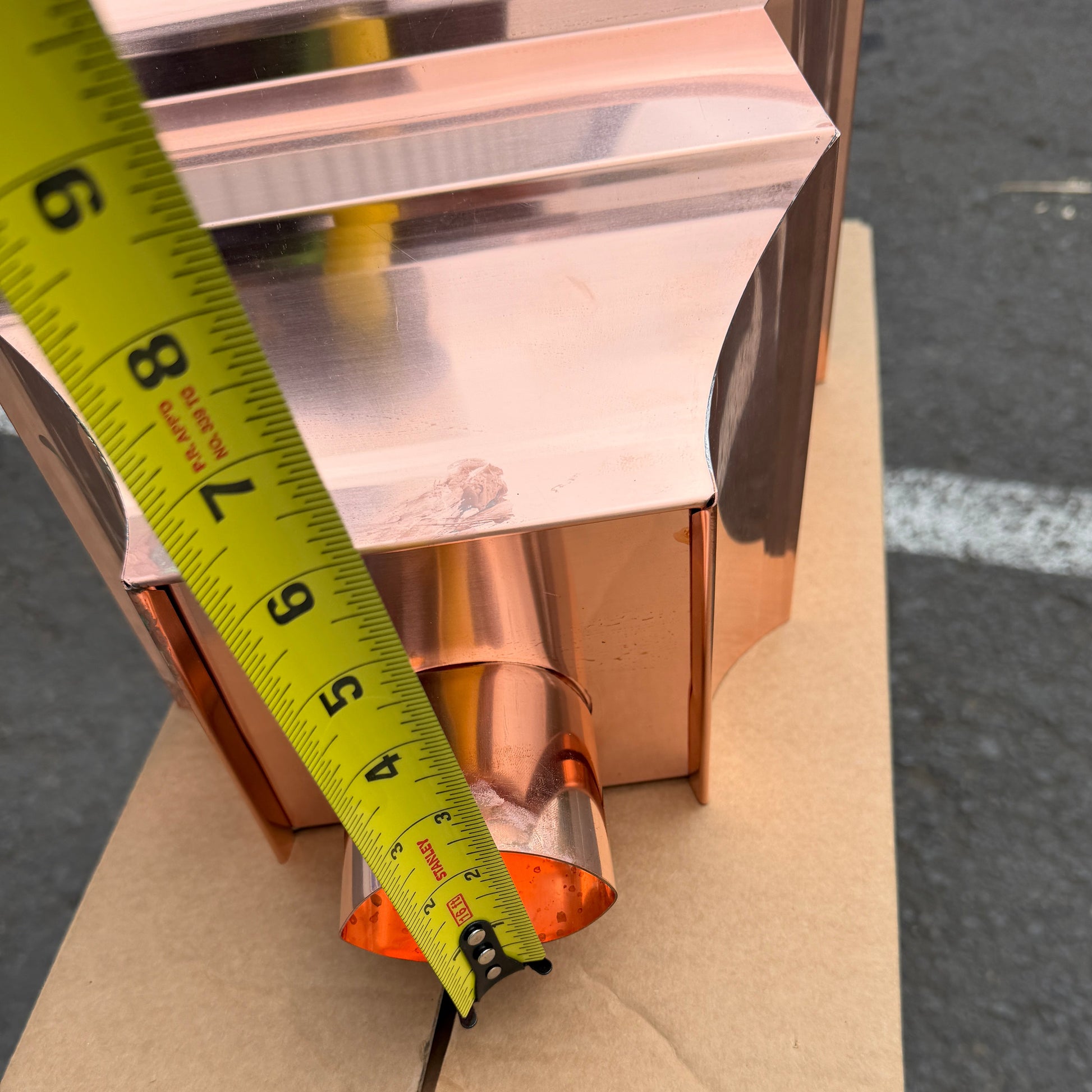 Copper conductor head leader head 13 inch crown molding rain collector box for 2x3 oval downspout residential gutter drainage architectural copper collector - GutterAll Damascus Oregon