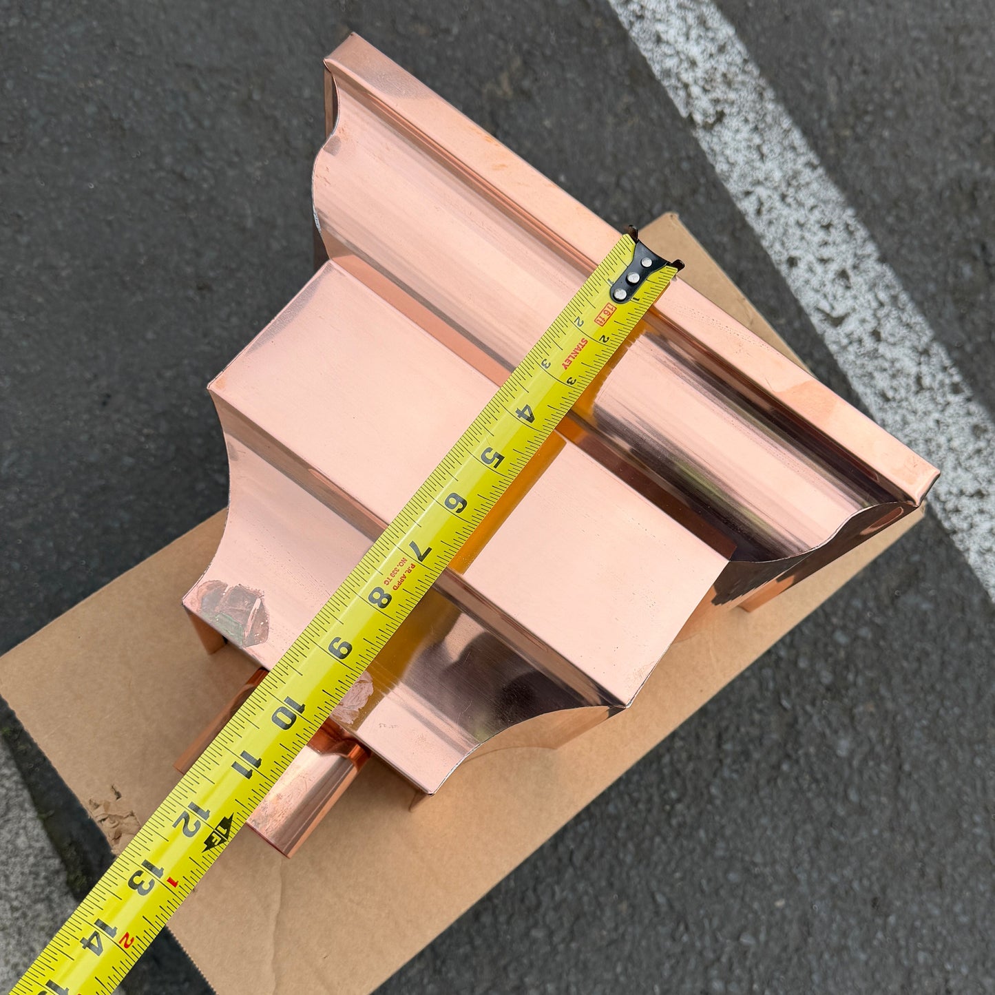 Copper conductor head leader head 13 inch crown molding rain collector box for 2x3 oval downspout residential gutter drainage architectural copper collector - GutterAll Damascus Oregon