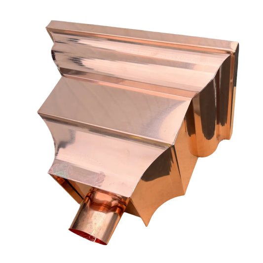 Copper conductor head leader head 13 inch crown molding rain collector box for 2x3 oval downspout residential gutter drainage architectural copper collector - GutterAll Damascus Oregon