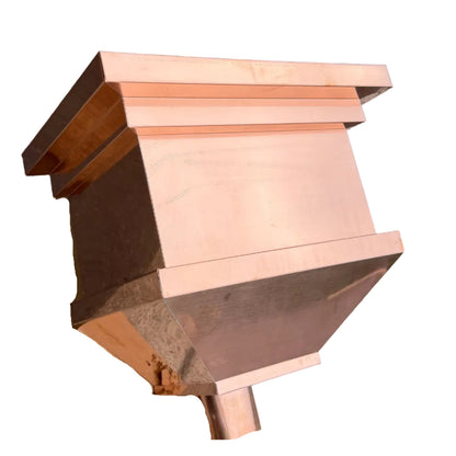 16x11x14 copper conductor head leader head rain head collection box modern box style stepped design tapered outlet 2x3 oval downspout connection architectural drainage component premium copper gutter accessory - GutterAll Damascus Oregon