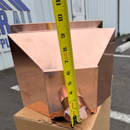 16x11x14 copper conductor head leader head rain head collection box modern box style stepped design tapered outlet 2x3 oval downspout connection architectural drainage component premium copper gutter accessory - GutterAll Damascus Oregon