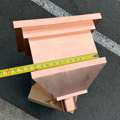16x11x14 copper conductor head leader head rain head collection box modern box style stepped design tapered outlet 2x3 oval downspout connection architectural drainage component premium copper gutter accessory - GutterAll Damascus Oregon