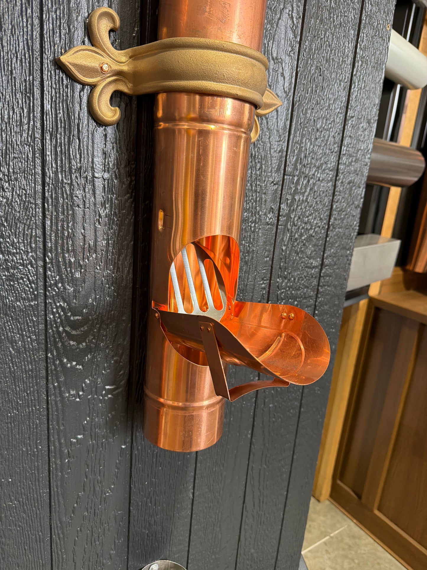 Euro Enclosed Cleanout aluminum downspout debris access system with flip-out strainer basket 3.1 inch 4 inch 7 colors powder coated GutterAll Damascus Oregon