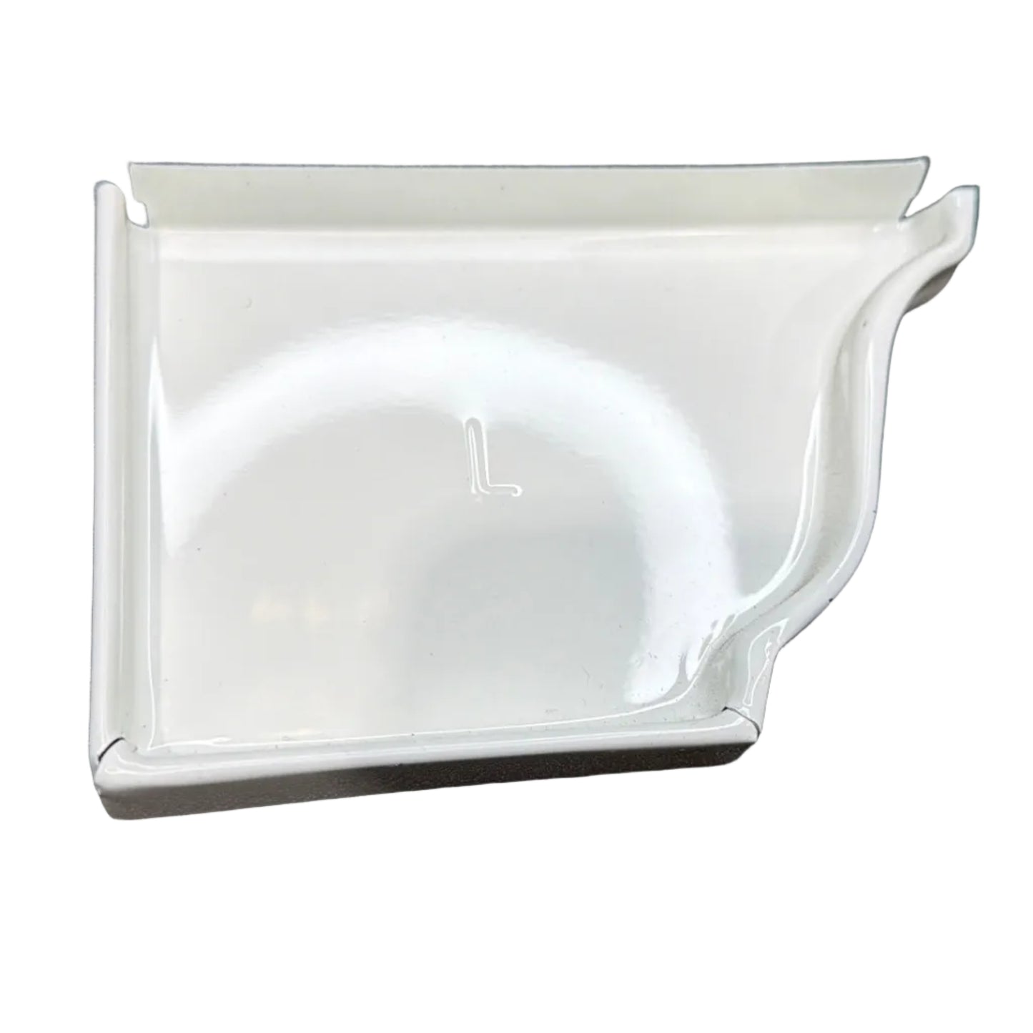 5K aluminum gutter left end cap K-style ogee profile shown for residential installation in Damascus OR – Gutter All contractor supply