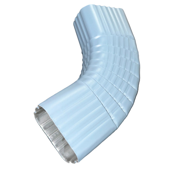 Professional 2x3 Type B downspout elbow 75-degree corrugated aluminum. Superior strength ribbed design in 25+ colors. Optimal water flow. Damascus OR contractor pricing.
