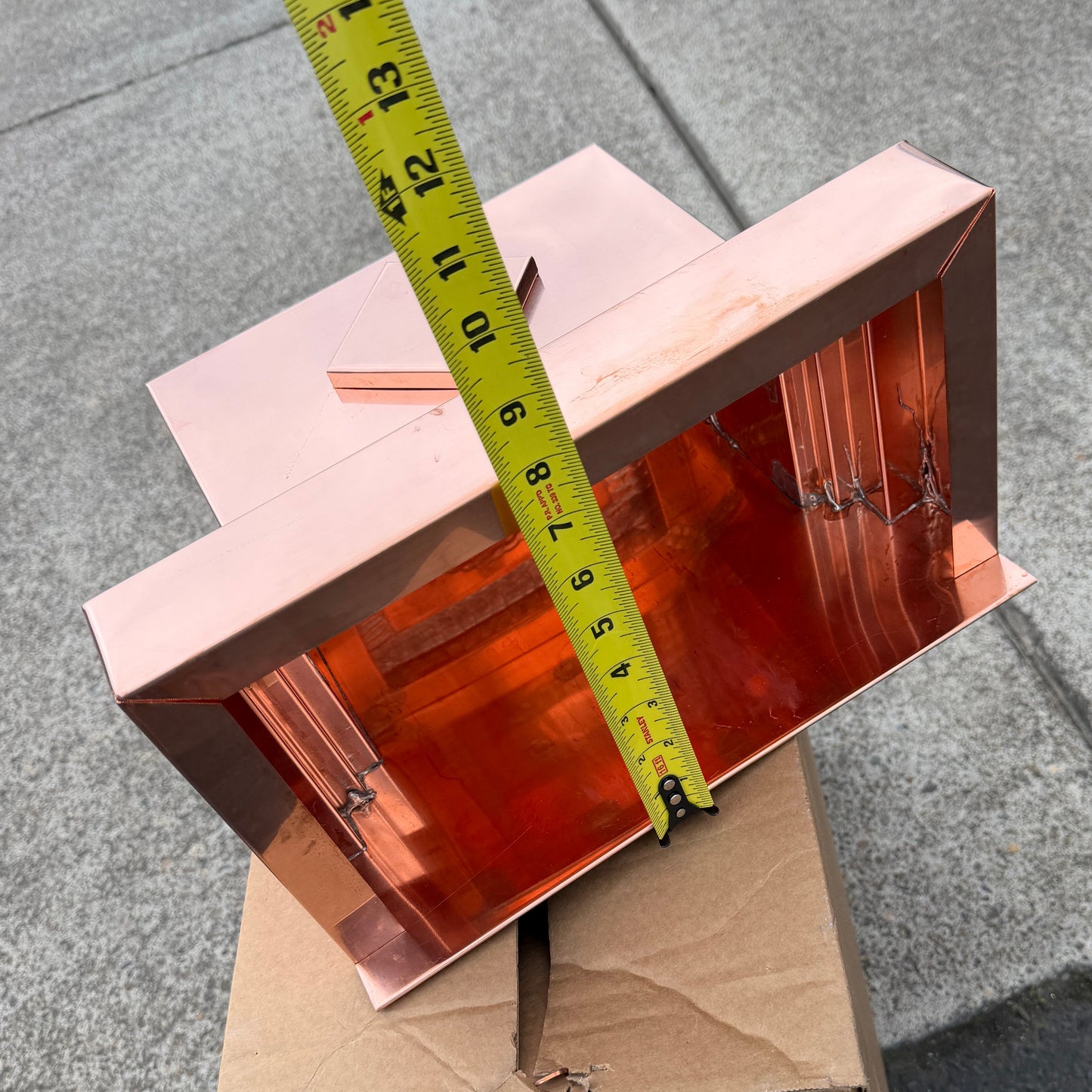 Copper conductor head leader head rain collector box 14 inch stepped decorative raised diamond panel 2x3 oval downspout architectural gutter accessory residential drainage - GutterAll Damascus Oregon