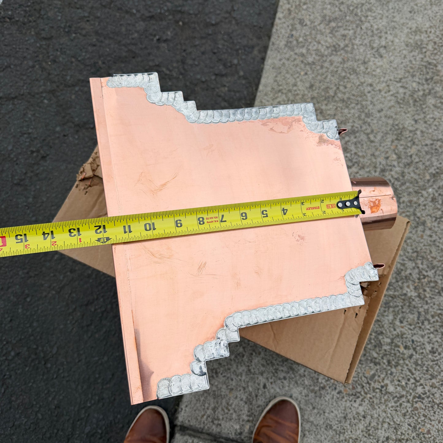 Copper conductor head leader head rain collector box 14 inch stepped decorative raised diamond panel 2x3 oval downspout architectural gutter accessory residential drainage - GutterAll Damascus Oregon