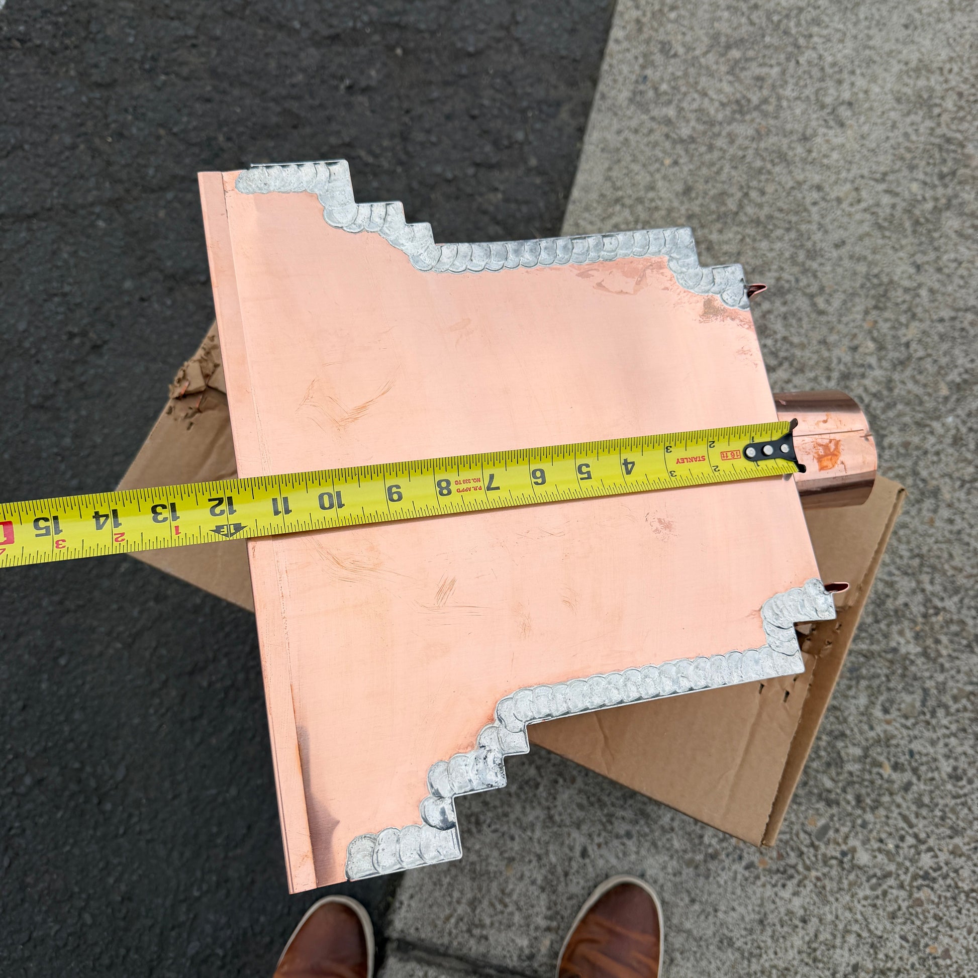 Copper conductor head leader head rain collector box 14 inch stepped decorative raised diamond panel 2x3 oval downspout architectural gutter accessory residential drainage - GutterAll Damascus Oregon