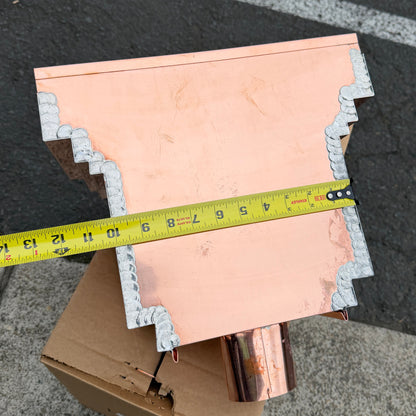 Copper conductor head leader head rain collector box 14 inch stepped decorative raised diamond panel 2x3 oval downspout architectural gutter accessory residential drainage - GutterAll Damascus Oregon
