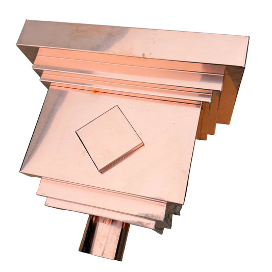 Copper conductor head leader head rain collector box 14 inch stepped decorative raised diamond panel 2x3 oval downspout architectural gutter accessory residential drainage - GutterAll Damascus Oregon