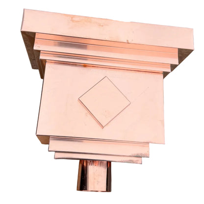 Copper conductor head leader head rain collector box 14 inch stepped decorative raised diamond panel 2x3 oval downspout architectural gutter accessory residential drainage - GutterAll Damascus Oregon