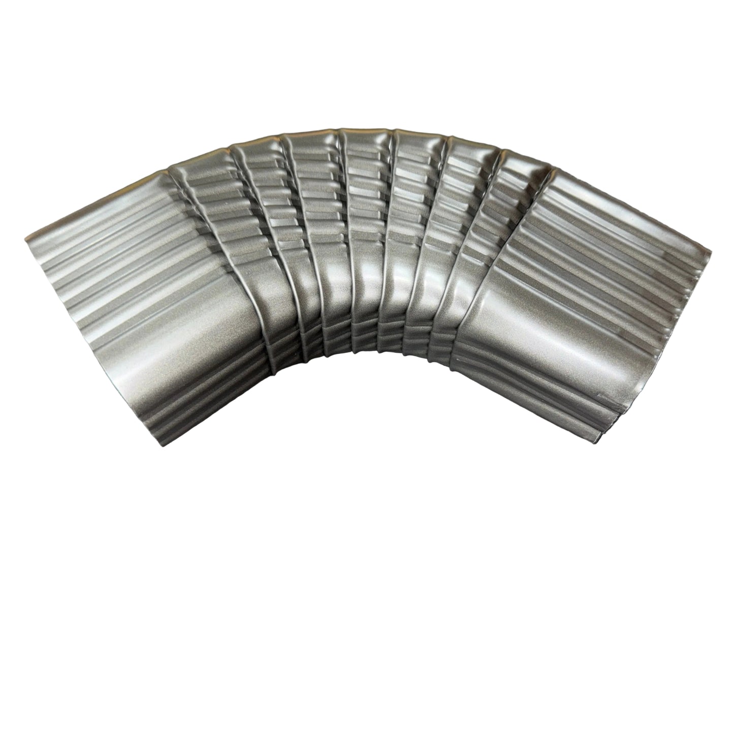 Professional 2x3 Type B downspout elbow 75-degree corrugated aluminum. Superior strength ribbed design in 25+ colors. Optimal water flow. Damascus OR contractor pricing.
