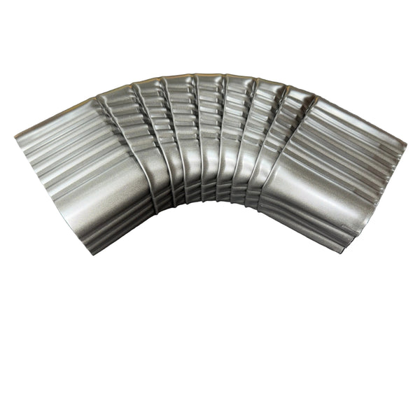 Professional 2x3 Type B downspout elbow 75-degree corrugated aluminum. Superior strength ribbed design in 25+ colors. Optimal water flow. Damascus OR contractor pricing.
