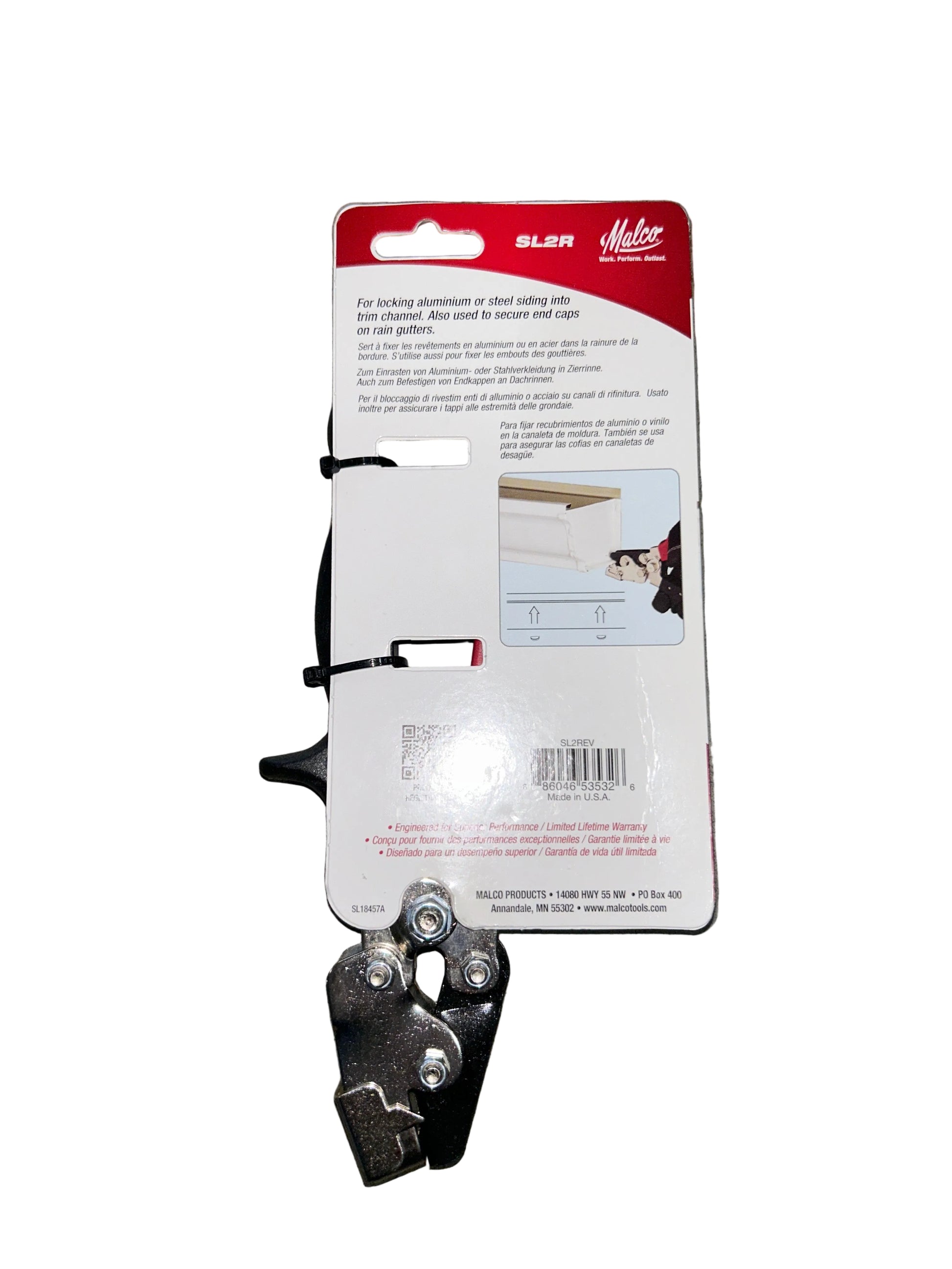 Malco SL2R adjustable snap lock punch gutter tool REDLINE ergonomic handles heavy forged steel 1/4 to 5/8 inch throat retail packaging Damascus Oregon GutterAll