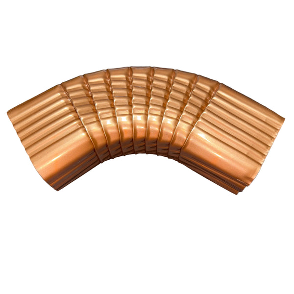 Professional 2x3 Type B downspout elbow 75-degree corrugated aluminum. Superior strength ribbed design in 25+ colors. Optimal water flow. Damascus OR contractor pricing.
