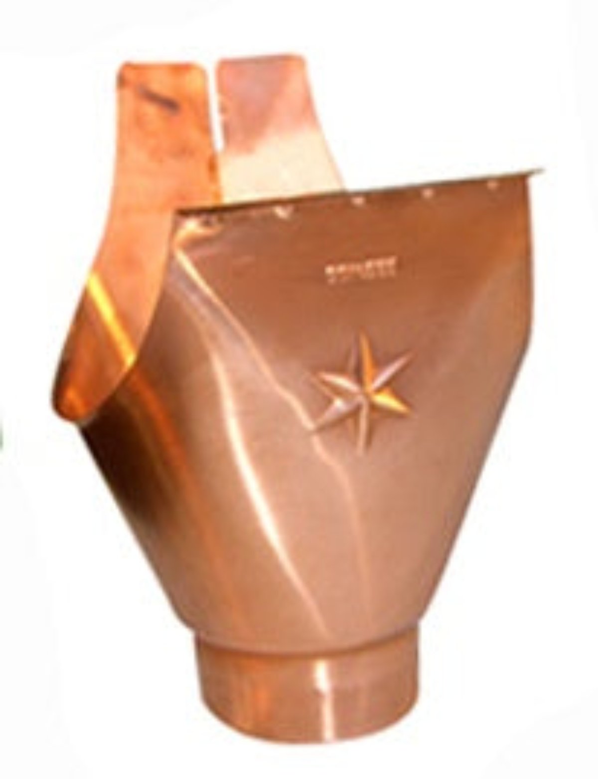 Euro Max 6 inch half round gutter outlet with compass star emblem natural copper finish Zambelli brand 3.1 inch 4 inch round downspout transition professional European quality - GutterAll Damascus Oregon