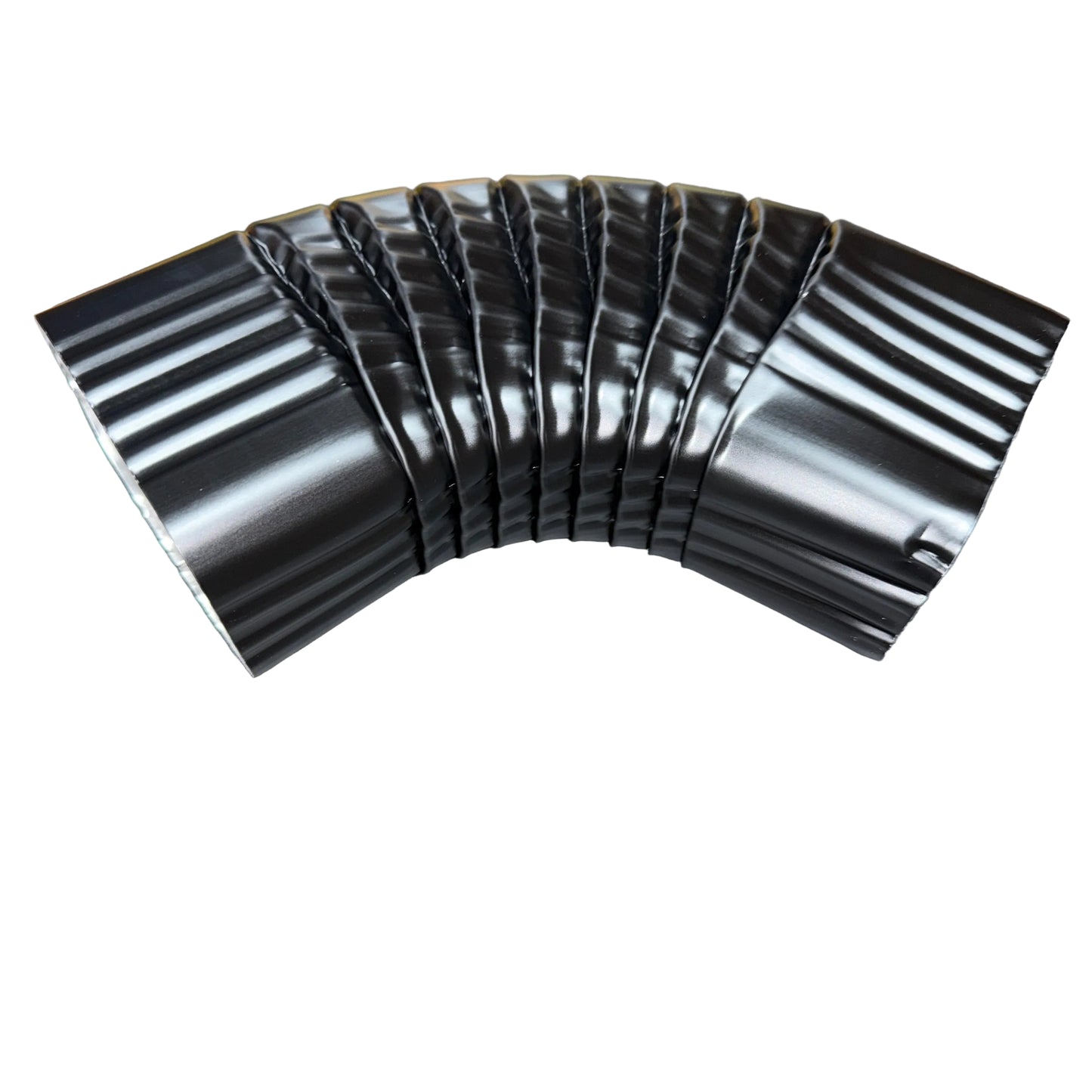 Professional 2x3 Type B downspout elbow 75-degree corrugated aluminum. Superior strength ribbed design in 25+ colors. Optimal water flow. Damascus OR contractor pricing.
