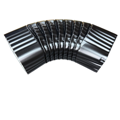 Professional 2x3 Type B downspout elbow 75-degree corrugated aluminum. Superior strength ribbed design in 25+ colors. Optimal water flow. Damascus OR contractor pricing.
