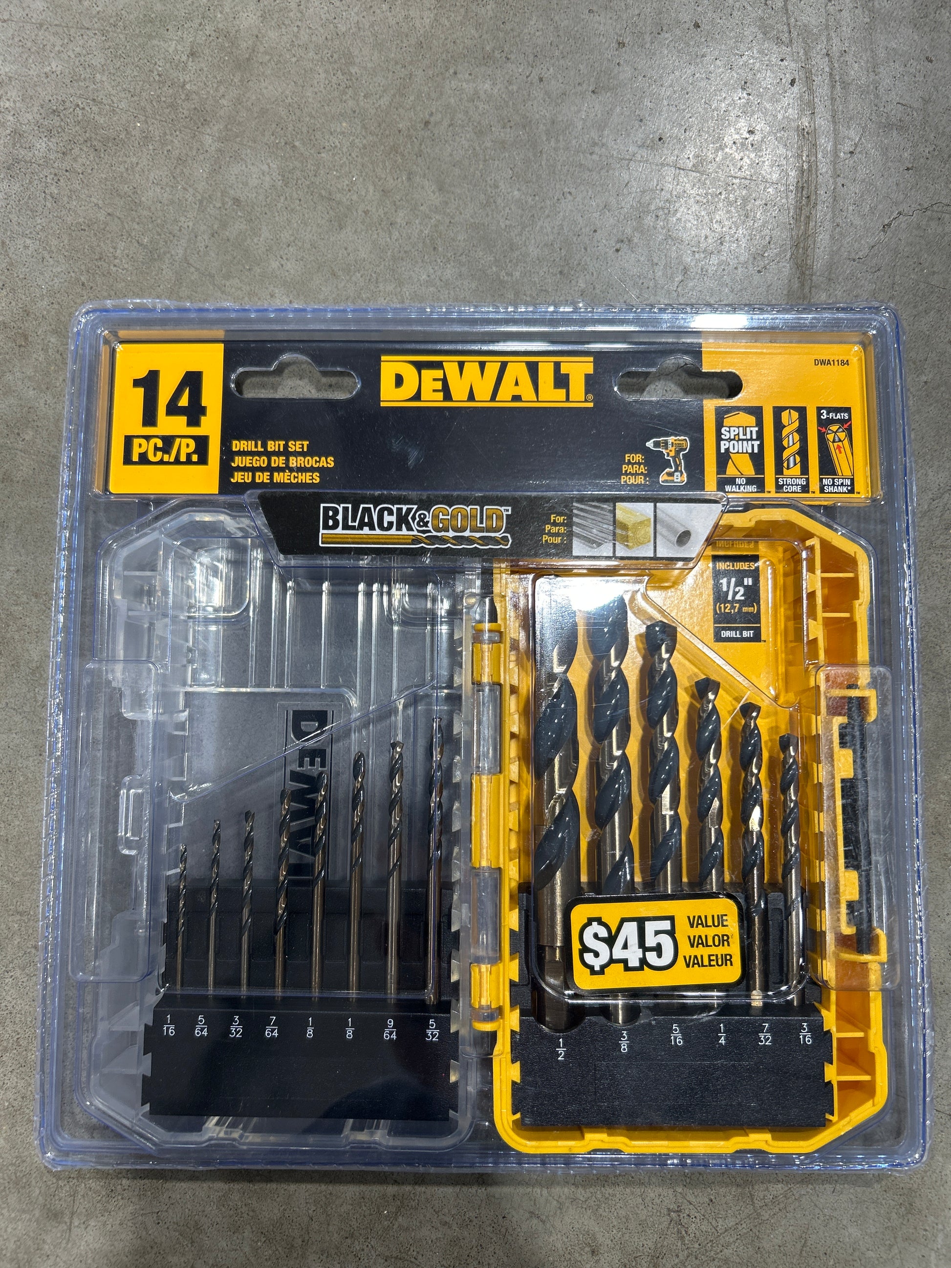 DeWalt BLACK+GOLD 14 piece drill bit set pilot holes fascia drilling gutter installation bracket mounting Damascus Oregon GutterAll