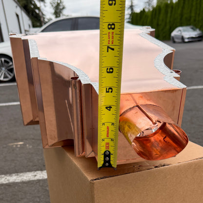 Fleur‑de‑Lis Copper Conductor Head – 15"x9.5"x20" Ornamental Collection Box with 2x3 Oval Outlet