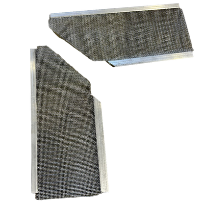 LeafBlaster PRO High Flow Inside Miter gutter guard in 304 stainless steel with small hole mesh, ideal for high-flow corners. Buy LeafBlaster PRO Gutter Guard with 40-year warranty.
