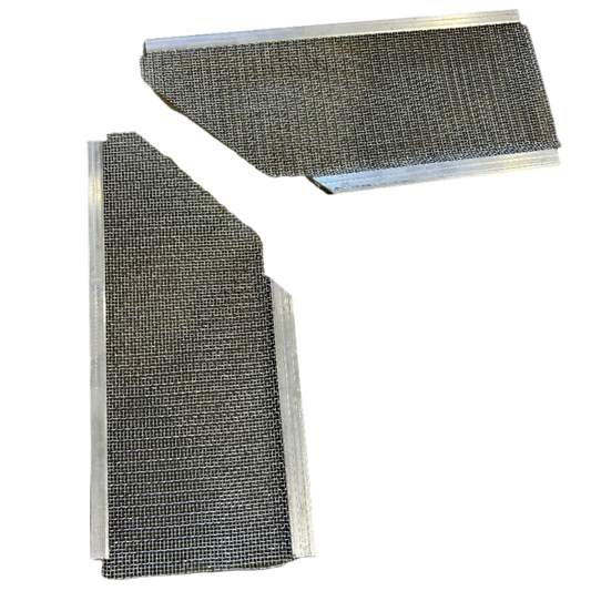 LeafBlaster PRO High Flow Inside Miter gutter guard in 304 stainless steel with small hole mesh, ideal for high-flow corners. Buy LeafBlaster PRO Gutter Guard with 40-year warranty.