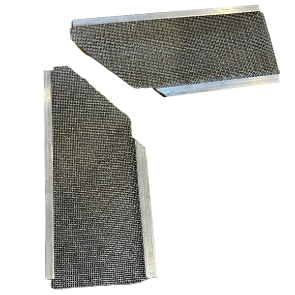 LeafBlaster PRO High Flow Inside Miter gutter guard in 304 stainless steel with small hole mesh, ideal for high-flow corners. Buy LeafBlaster PRO Gutter Guard with 40-year warranty.